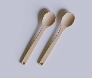 Tahta desenli kaşık ya da sofra takımı 3 boyutlu beyaz arkaplan oluşturur