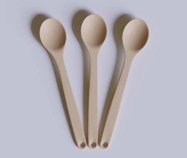 Tahta desenli kaşık ya da sofra takımı 3 boyutlu beyaz arkaplan oluşturur