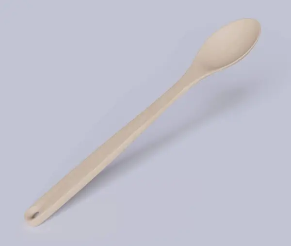 Spoon Eller Bestick Med Trästruktur Rendering Vit Bakgrund — Stockfoto