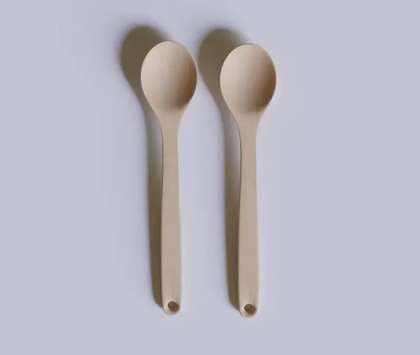 木纹渲染3D白色背景的勺子或扁平器皿 — 图库照片