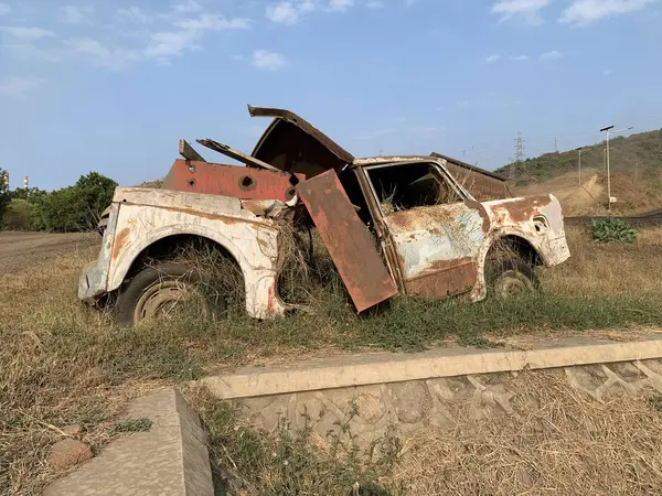 Kırık ve paslı araba uzun zamandır boş bir arsaya park edilmişti. Bu yüzden otla kaplıydı.