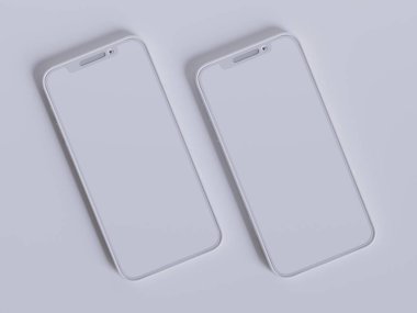 Clay telefon beyaz arkaplan ve akıllı telefon renk dokunmatik ekran 3B oluşturma