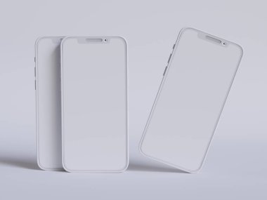 Clay telefon beyaz arkaplan ve akıllı telefon renk dokunmatik ekran 3B oluşturma