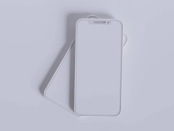 Clay手机白色背景和智能手机彩色触摸屏渲染3D — 图库照片