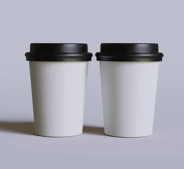 3Dソフトウェアによってレンダリングされる黒いカバーが付いている現実的な色そして質のコーヒー カップ — ストック写真
