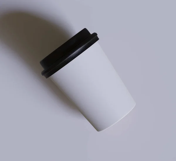 Filiżanka Kawy Realistycznym Kolorem Tekstury Czarną Pokrywą Renderowane Przez Oprogramowanie — Zdjęcie stockowe