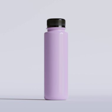 Meyve suyu şişesi görüntüsü ya da meyve suyu gerçekçi, siyah renkli bir bardak ile hazırlanmış.