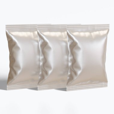 Patates cipsi ambalaj beyaz renk ve 3B yazılım ile hazırlanır