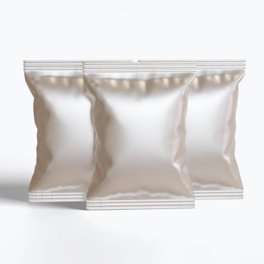 Patates cipsi ambalaj beyaz renk ve 3B yazılım ile hazırlanır