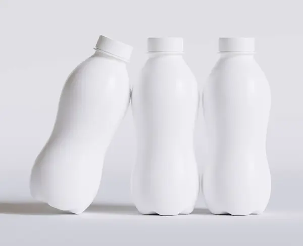 Milchplastikflasche Weiße Farbe Und Realistische Texturwiedergabe — Stockfoto