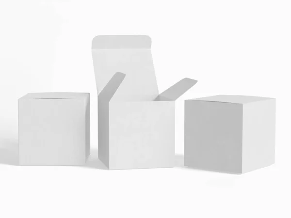 Caja Cuadrada Embalaje Papel Cartón Color Redondo Blanco Con Textura — Foto de Stock