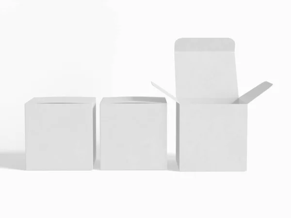 Emballage Boîte Carrée Papier Cartonné Blanc Couleur Backround Avec Une — Photo