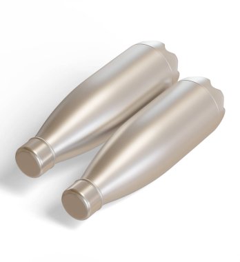 Beyaz arkaplanda izole edilmiş su şişesi, metalik desenli 3 boyutlu resimleme