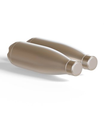 Beyaz arkaplanda izole edilmiş su şişesi, metalik desenli 3 boyutlu resimleme