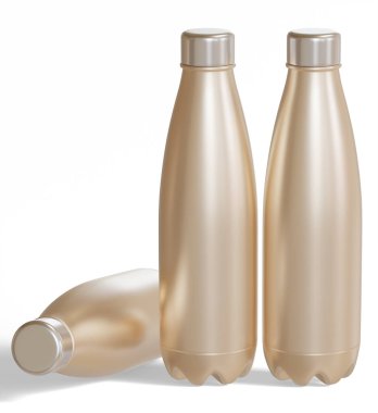 Beyaz arkaplanda izole edilmiş su şişesi, metalik desenli 3 boyutlu resimleme