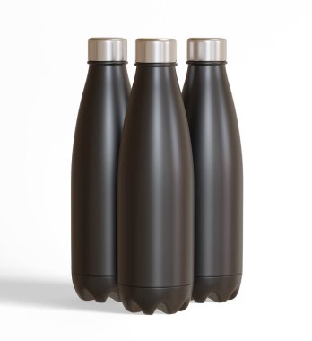 Beyaz arkaplanda izole edilmiş su şişesi, metalik desenli 3 boyutlu resimleme