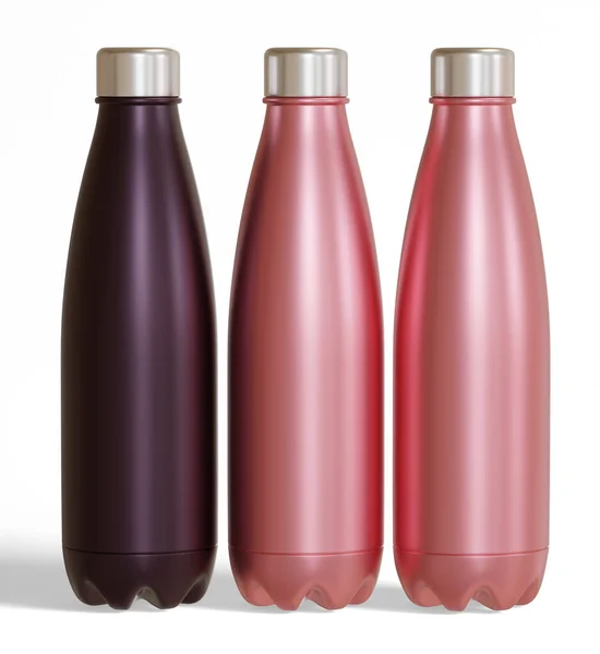 Beyaz arkaplanda izole edilmiş su şişesi, metalik desenli 3 boyutlu resimleme