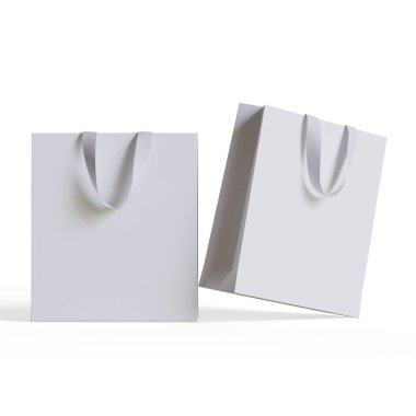 Alışveriş torbası beyaz renkli gerçekçi kağıt dokusu beyaz arkaplan resimleme 3D görüntüleme