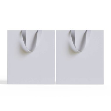 Alışveriş torbası beyaz renkli gerçekçi kağıt dokusu beyaz arkaplan resimleme 3D görüntüleme