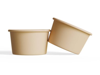  Beyaz arka planda izole edilmiş gıda veya tek kullanımlık kese için konteynır 3 boyutlu gerçekçi illüstrasyon