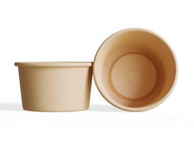  Beyaz arka planda izole edilmiş gıda veya tek kullanımlık kese için konteynır 3 boyutlu gerçekçi illüstrasyon