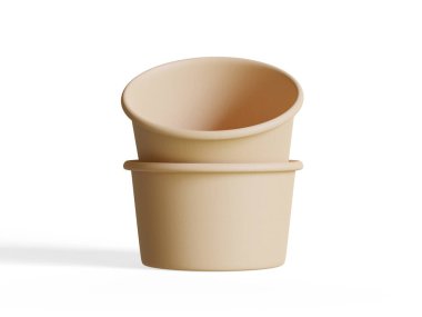  Beyaz arka planda izole edilmiş gıda veya tek kullanımlık kese için konteynır 3 boyutlu gerçekçi illüstrasyon