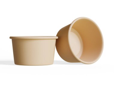  Beyaz arka planda izole edilmiş gıda veya tek kullanımlık kese için konteynır 3 boyutlu gerçekçi illüstrasyon