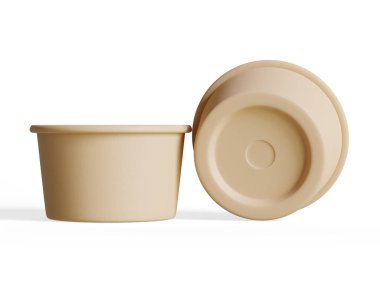  Beyaz arka planda izole edilmiş gıda veya tek kullanımlık kese için konteynır 3 boyutlu gerçekçi illüstrasyon