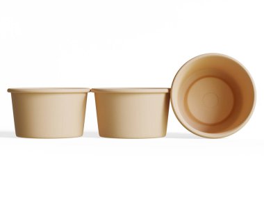  Beyaz arka planda izole edilmiş gıda veya tek kullanımlık kese için konteynır 3 boyutlu gerçekçi illüstrasyon