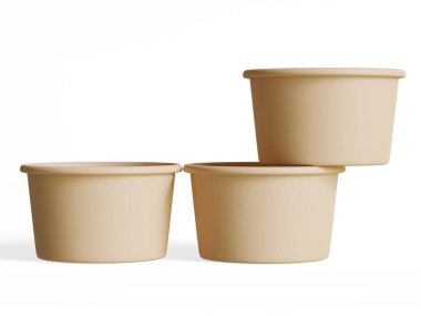  Beyaz arka planda izole edilmiş gıda veya tek kullanımlık kese için konteynır 3 boyutlu gerçekçi illüstrasyon