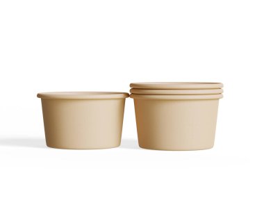  Beyaz arka planda izole edilmiş gıda veya tek kullanımlık kese için konteynır 3 boyutlu gerçekçi illüstrasyon