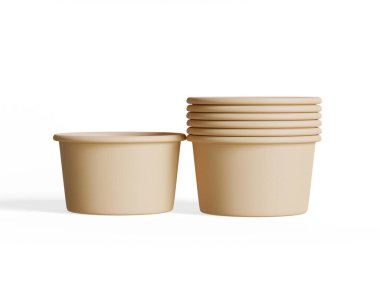  Beyaz arka planda izole edilmiş gıda veya tek kullanımlık kese için konteynır 3 boyutlu gerçekçi illüstrasyon