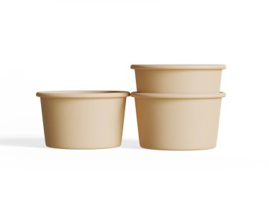  Beyaz arka planda izole edilmiş gıda veya tek kullanımlık kese için konteynır 3 boyutlu gerçekçi illüstrasyon