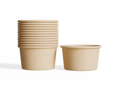  Beyaz arka planda izole edilmiş gıda veya tek kullanımlık kese için konteynır 3 boyutlu gerçekçi illüstrasyon