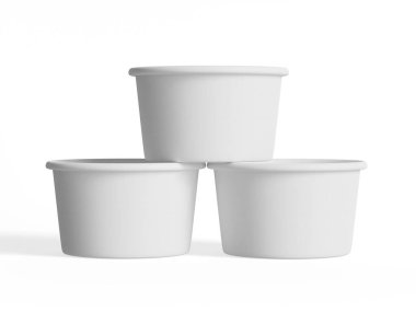  Model koleksiyonu için dondurma kabı, beyaz arka planda izole edilmiş tek kullanımlık kraft kağıt kase 3D resimleme 