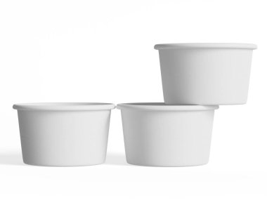  Model koleksiyonu için dondurma kabı, beyaz arka planda izole edilmiş tek kullanımlık kraft kağıt kase 3D resimleme 