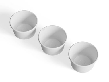  Model koleksiyonu için dondurma kabı, beyaz arka planda izole edilmiş tek kullanımlık kraft kağıt kase 3D resimleme 