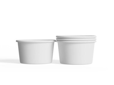  Model koleksiyonu için dondurma kabı, beyaz arka planda izole edilmiş tek kullanımlık kraft kağıt kase 3D resimleme 