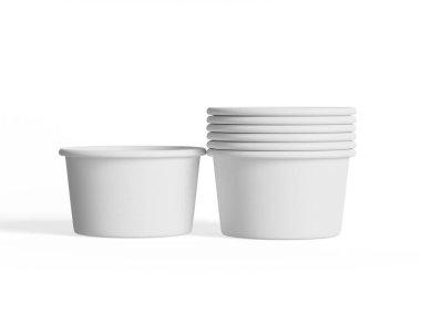  Model koleksiyonu için dondurma kabı, beyaz arka planda izole edilmiş tek kullanımlık kraft kağıt kase 3D resimleme 