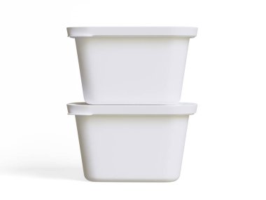 Beyaz arkaplanda 3 boyutlu illüstrasyon oluşturan modelleme koleksiyonu için gerçekçi plastik kap ambalajı veya plastik yiyecek