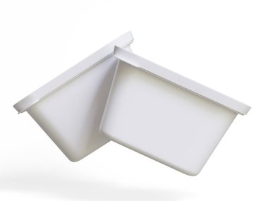 Beyaz arkaplanda 3 boyutlu illüstrasyon oluşturan modelleme koleksiyonu için gerçekçi plastik kap ambalajı veya plastik yiyecek