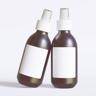 Beyaz Arkaplan 'da izole edilmiş Cam Şekerli Kehribar Düşüren Şişe Modeli. 3B Görüntü