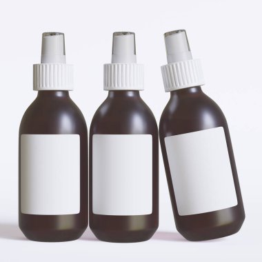 Beyaz Arkaplan 'da izole edilmiş Cam Şekerli Kehribar Düşüren Şişe Modeli. 3B Görüntü