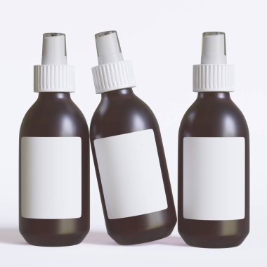 Beyaz Arkaplan 'da izole edilmiş Cam Şekerli Kehribar Düşüren Şişe Modeli. 3B Görüntü