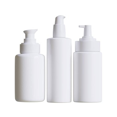 Kozmetik şişe kremi ya da pompa dağıtıcısı beyaz arka planda izole edilmiş bir kap. Plastik krem tüpü. Kozmetik ambalaj çizim taklit