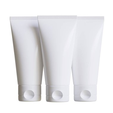 Kozmetik şişe kremi ya da pompa dağıtıcısı beyaz arka planda izole edilmiş bir kap. Plastik krem tüpü. Kozmetik ambalaj çizim taklit
