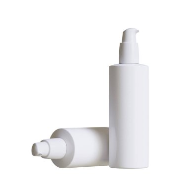 Kozmetik şişe kremi ya da pompa dağıtıcısı beyaz arka planda izole edilmiş bir kap. Plastik krem tüpü. Kozmetik ambalaj çizim taklit