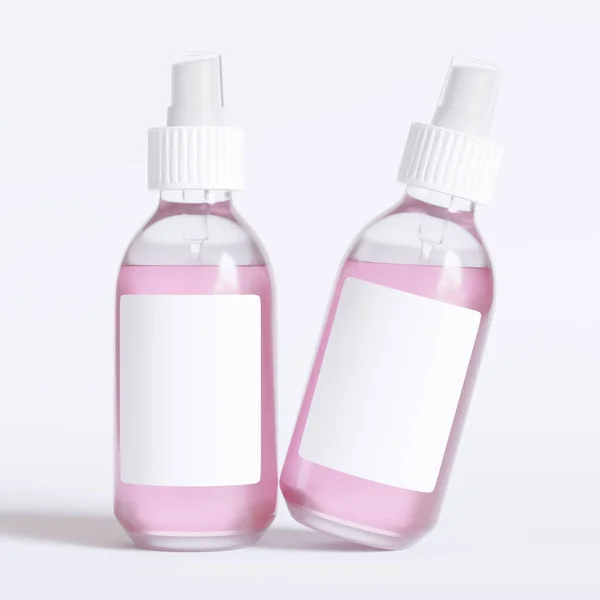 Ilustración Software Procesamiento Cosmético Botellas Vidrio Con Etiqueta Textura Realista —  Fotos de Stock