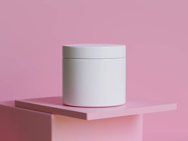 Gerçekçi kozmetik şişesi. Güzellik ürünleri seti, plastik şişe çizimi boş. Podiun 3D 'de sprey şişesi, krem tüpü ve kavanoz modeli koleksiyonu. Etiketleme için spa hijyen nesnesini temizle