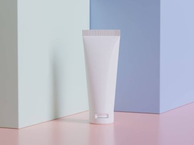 Realistic cosmetic packaging, Beauty product container set, plastic bottle illustration blank. spray bottle, cream tube and jar mockup collection on the podium 3D. Clear spa hygiene object